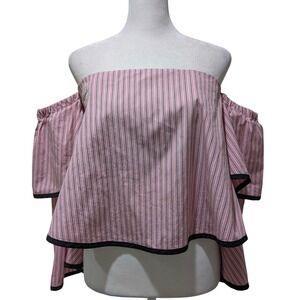 River Island Pink Striped Off Shoulder Ruffle Tiered Crop Top 8 Resort Beach